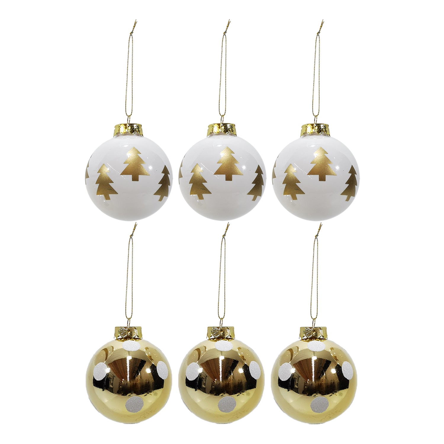 VESTIAMO CASA GRAN NATALE - Palle di Natale Bianco e Oro diametro 8 cm - set 6 pezzi